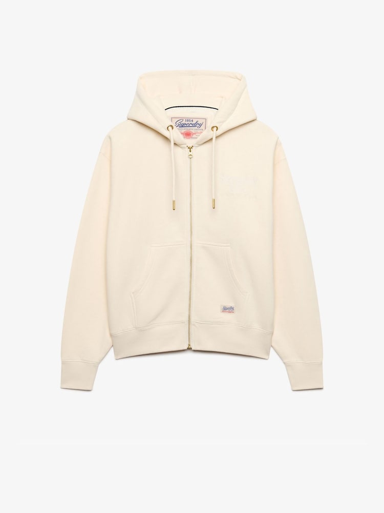 Superdry White Luxe Casual Zip Hoodie - Image 1 of 2