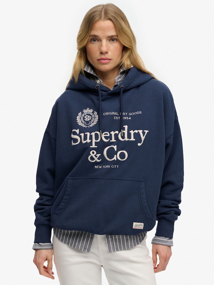 Superdry Blue Luxe Casual Emb Relaxed Hoodie - Image 1 of 7