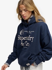 Superdry Blue Luxe Casual Emb Relaxed Hoodie - Image 3 of 7