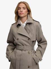 Superdry Brown Micro Check Trench Coat - Image 6 of 9