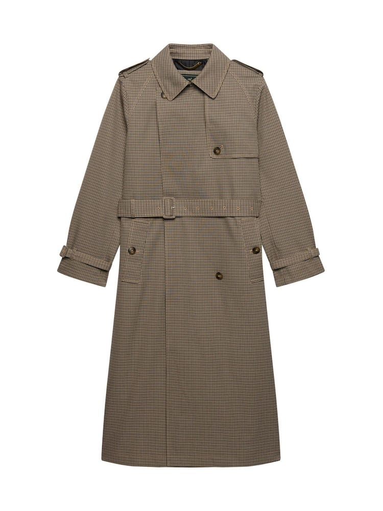 Superdry Brown Micro Check Trench Coat - Image 9 of 9 Superdry Brown Micro Check Trench Coat - Image 9 of 9