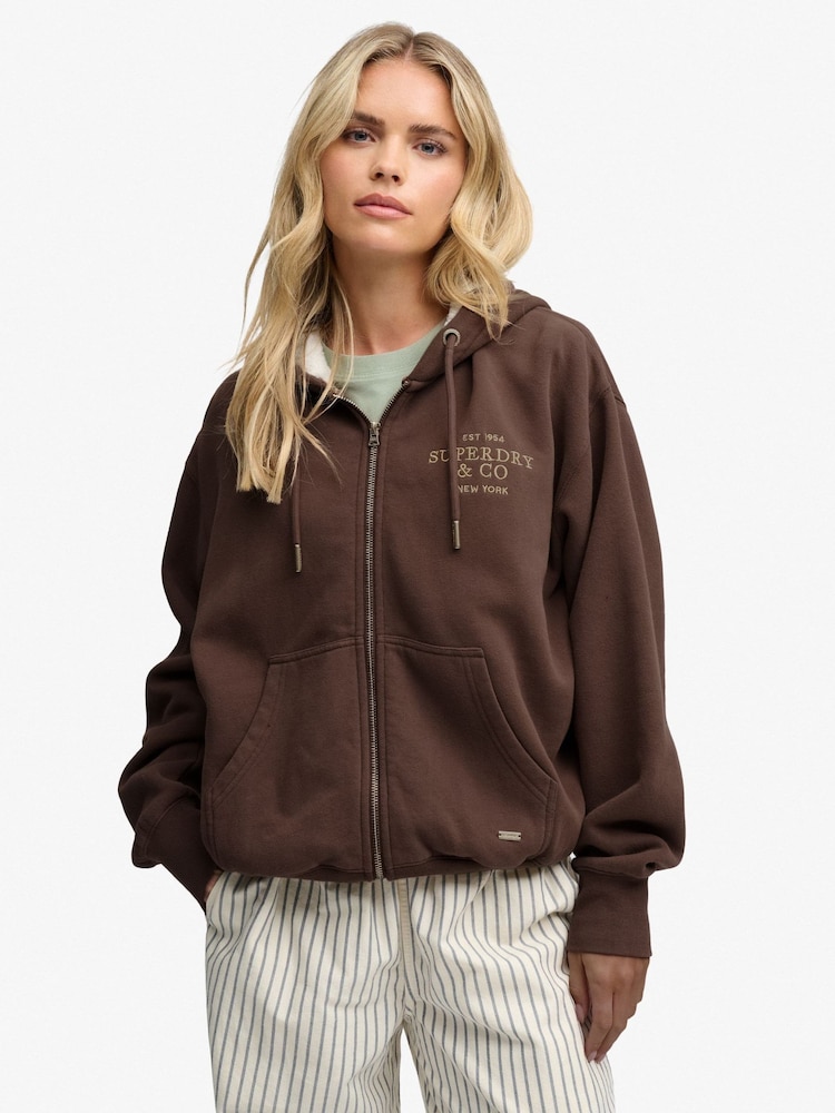 Superdry Brown Luxe Fur Lined Zip Hoodie - Image 1 of 8