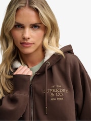 Superdry Brown Luxe Fur Lined Zip Hoodie - Image 3 of 8