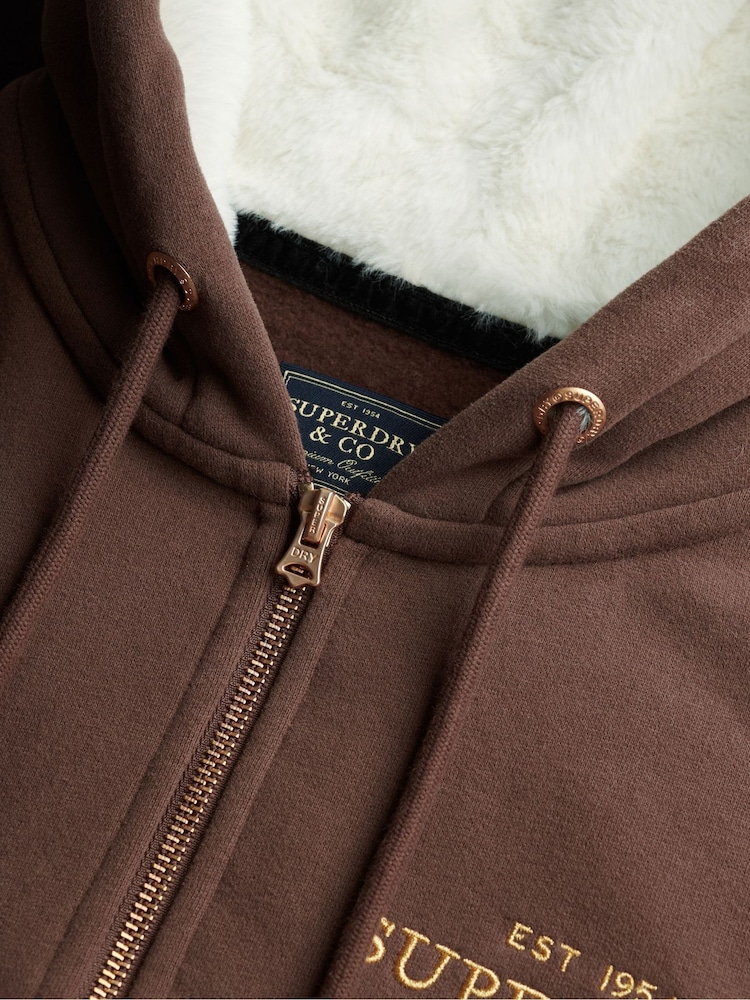 Superdry Brown Luxe Fur Lined Zip Hoodie - Image 8 of 8