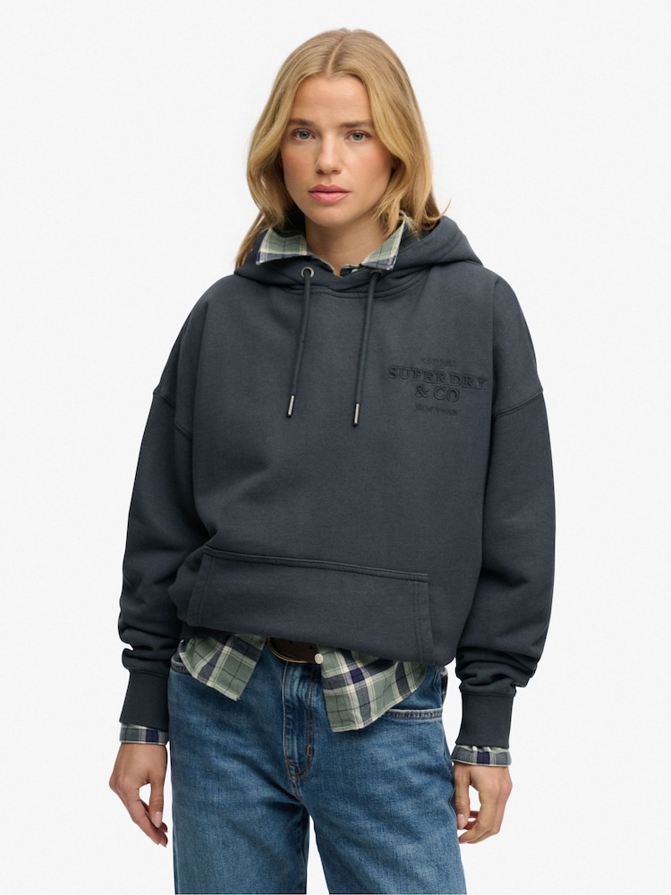 Superdry Blue Luxe Casual Emb Relaxed Hoodie - Image 1 of 7
