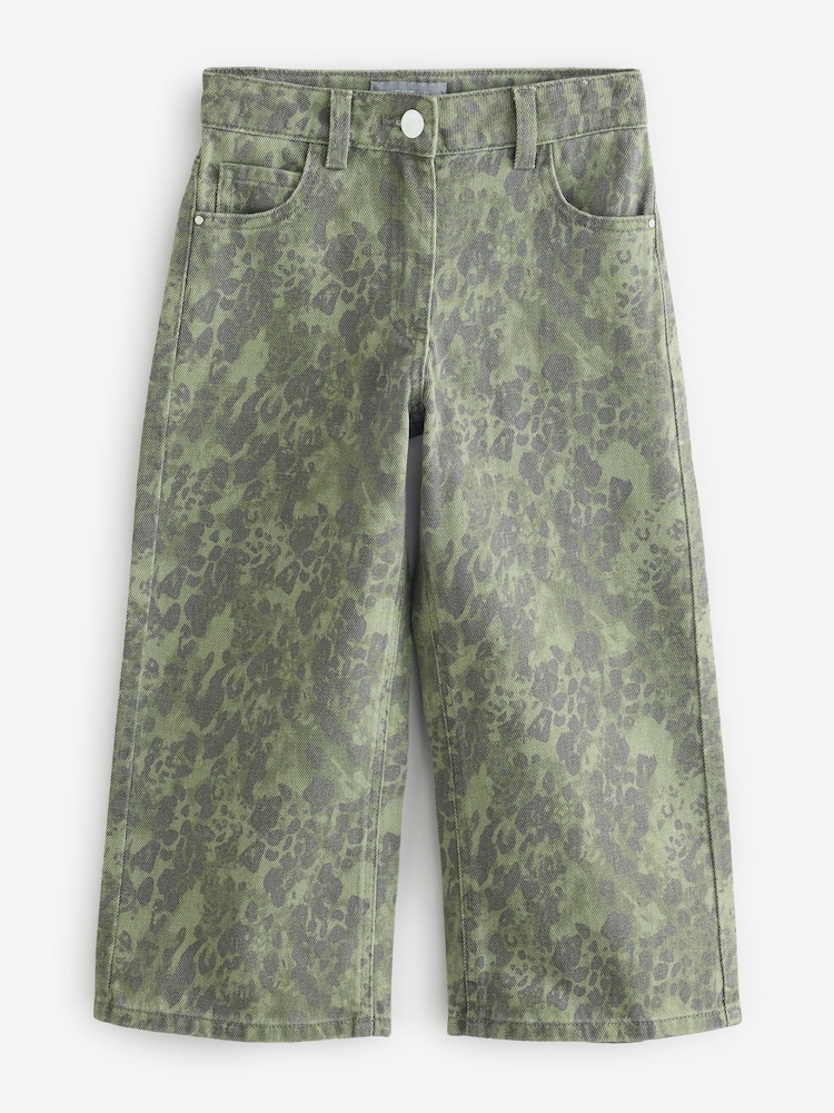 Green Wide Leg Camo Print Jeans - Image 1 of 1