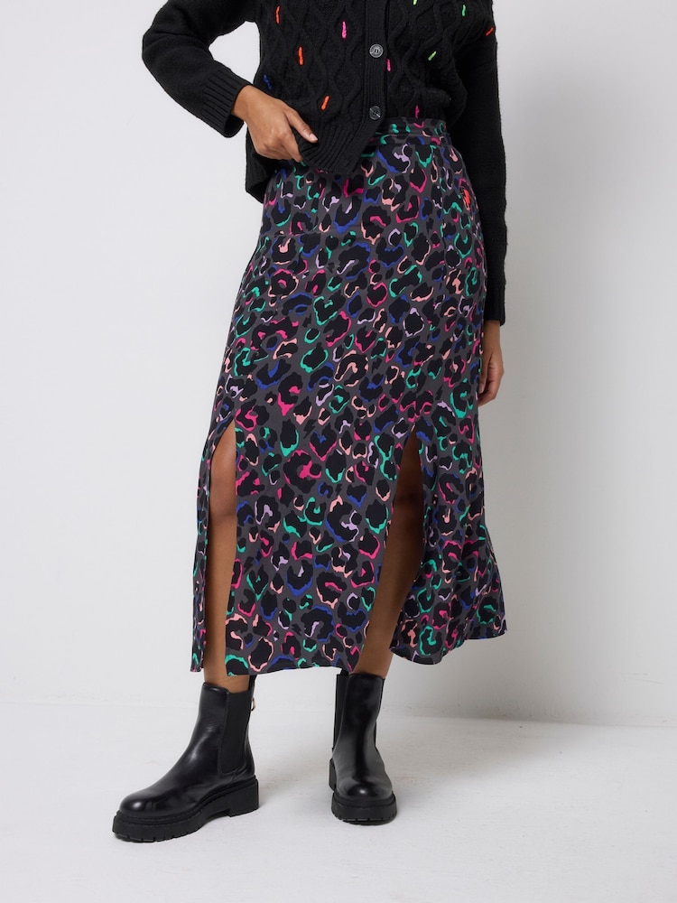 SCAMP & DUDE Grey Ziggy Leopard Split Front Skirt - Image 1 of 5 SCAMP & DUDE Grey Ziggy Leopard Split Front Skirt - Image 1 of 5