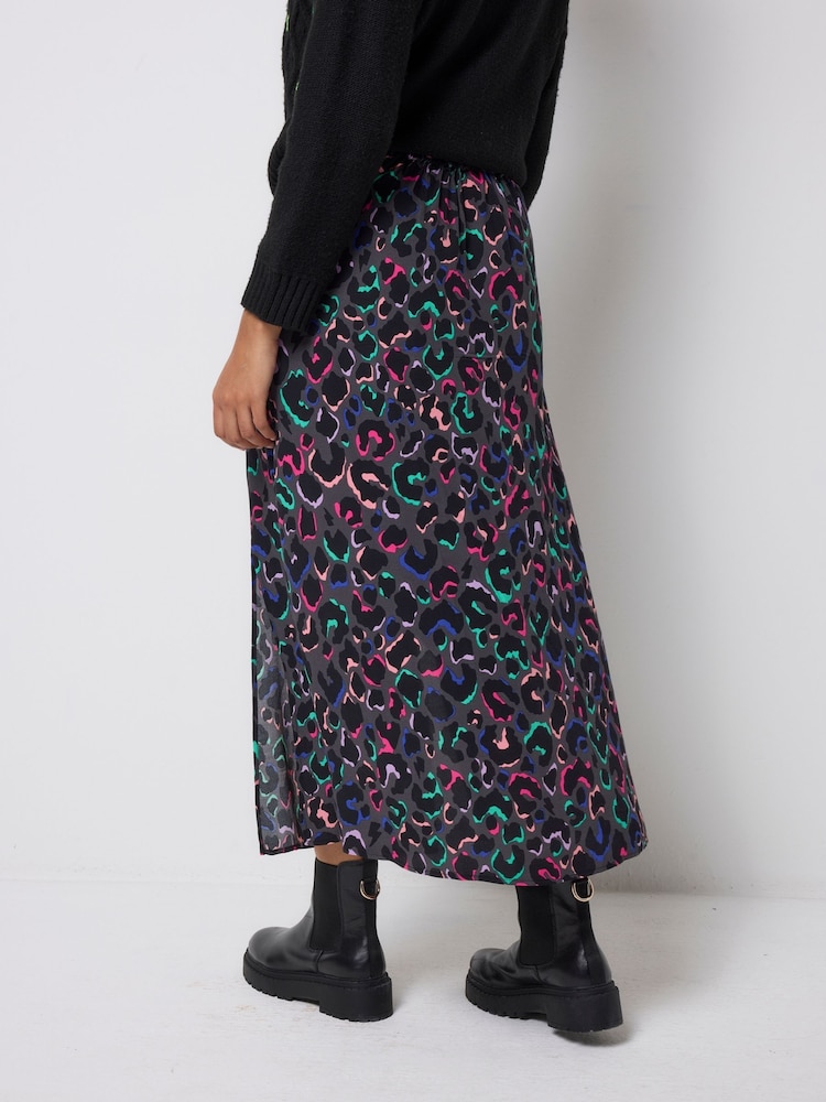 SCAMP & DUDE Grey Ziggy Leopard Split Front Skirt - Image 2 of 5 SCAMP & DUDE Grey Ziggy Leopard Split Front Skirt - Image 2 of 5