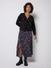 SCAMP & DUDE Grey Ziggy Leopard Split Front Skirt - Image 3 of 5