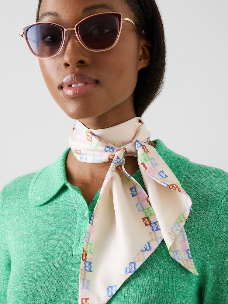 LK Bennett Cream Lucy Thin Printed Scarf In Multi-Colour - Image 1 of 3