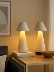 Searchlight 2 Pack Cream Rechargeable Cone Table Lamp - Image 1 of 4