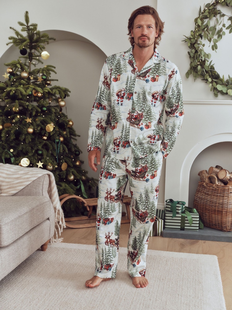 Vintage Santa Ecru Button Through Set Family Matching Christmas Pyjamas Set - Image 1 of 10