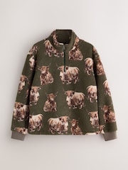 Green Family Matching Hamish The Highland Cow Borg Zip Neck Fleece - Image 1 of 3