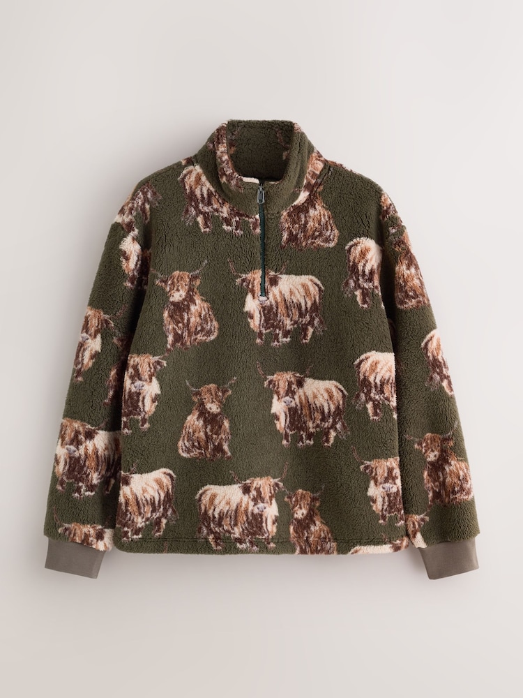 Green Family Matching Hamish The Highland Cow Borg Zip Neck Fleece - Image 1 of 3