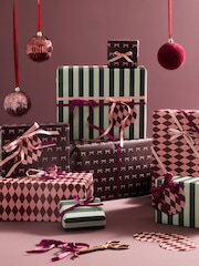 Set of 3 Pink Burgundy Red and Green Mixed Pattern Christmas Wrapping Paper Set of 3, 3m Gift Tags and Ribbons Set - Image 1 of 4