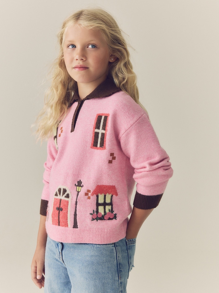 Pink House Embroidered Jumper (3-16yrs) - Image 1 of 8
