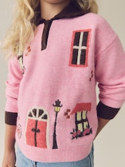 Pink House Embroidered Jumper (3-16yrs) - Image 4 of 8