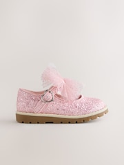 Pink Glitter Wide Fit (G) Chunky Bow Mary Jane Shoes - Image 2 of 6