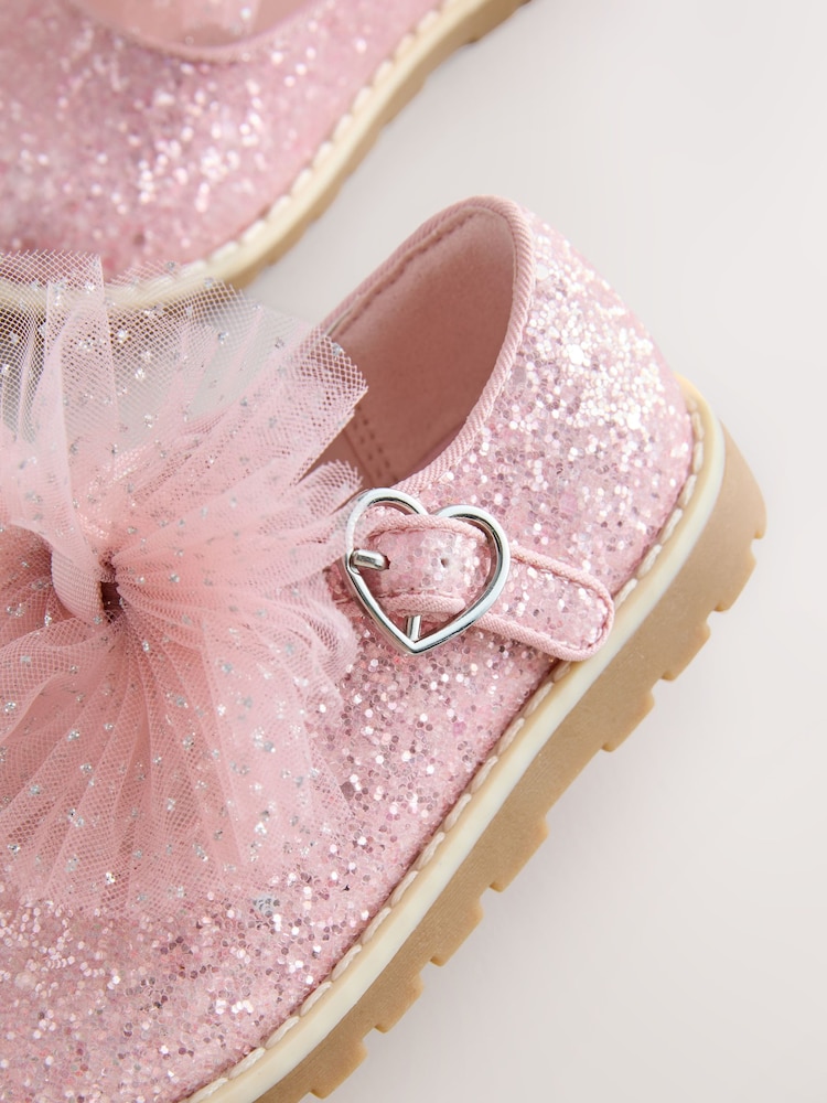 Pink Glitter Wide Fit (G) Chunky Bow Mary Jane Shoes - Image 6 of 6