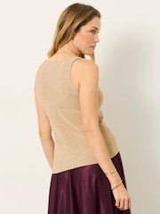 FatFace Evelyn Gold Metallic Knit Vest Top - Image 3 of 7