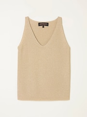 FatFace Evelyn Gold Metallic Knit Vest Top - Image 7 of 7
