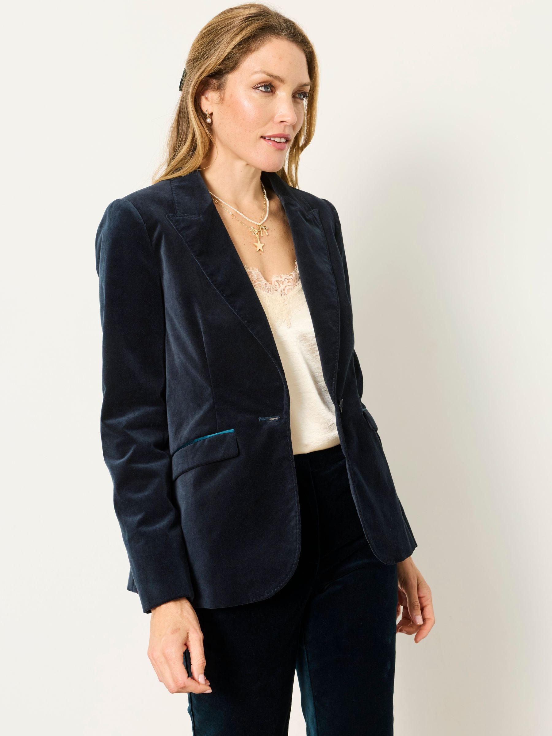 Fatface Teal Blue Petite Maggie Velvet Blazer