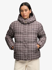 Superdry Brown Premium Printed Check Puffer Jacket - Image 1 of 7