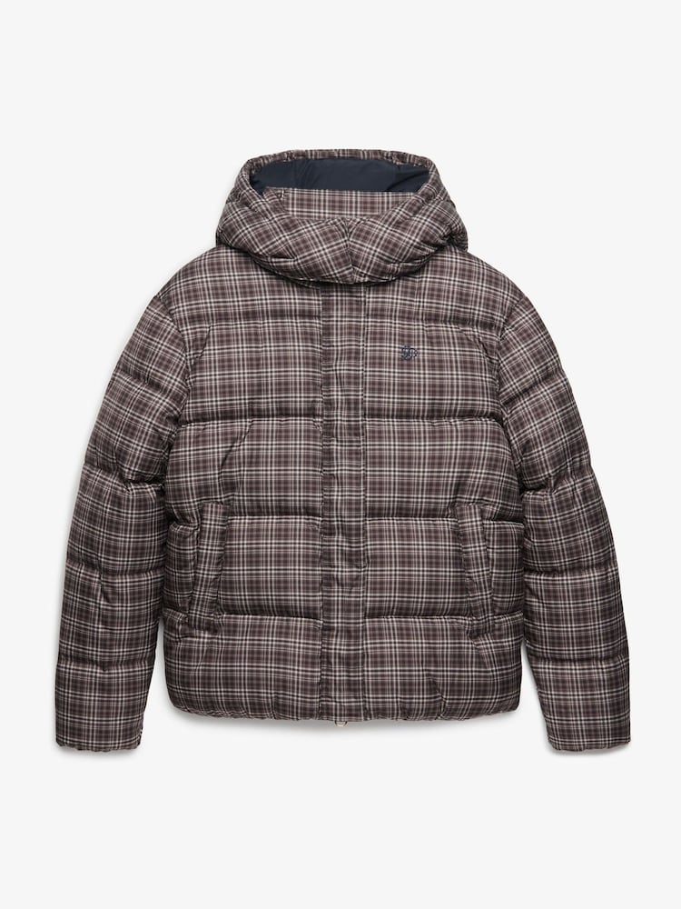 Superdry Brown Premium Printed Check Puffer Jacket - Image 7 of 7