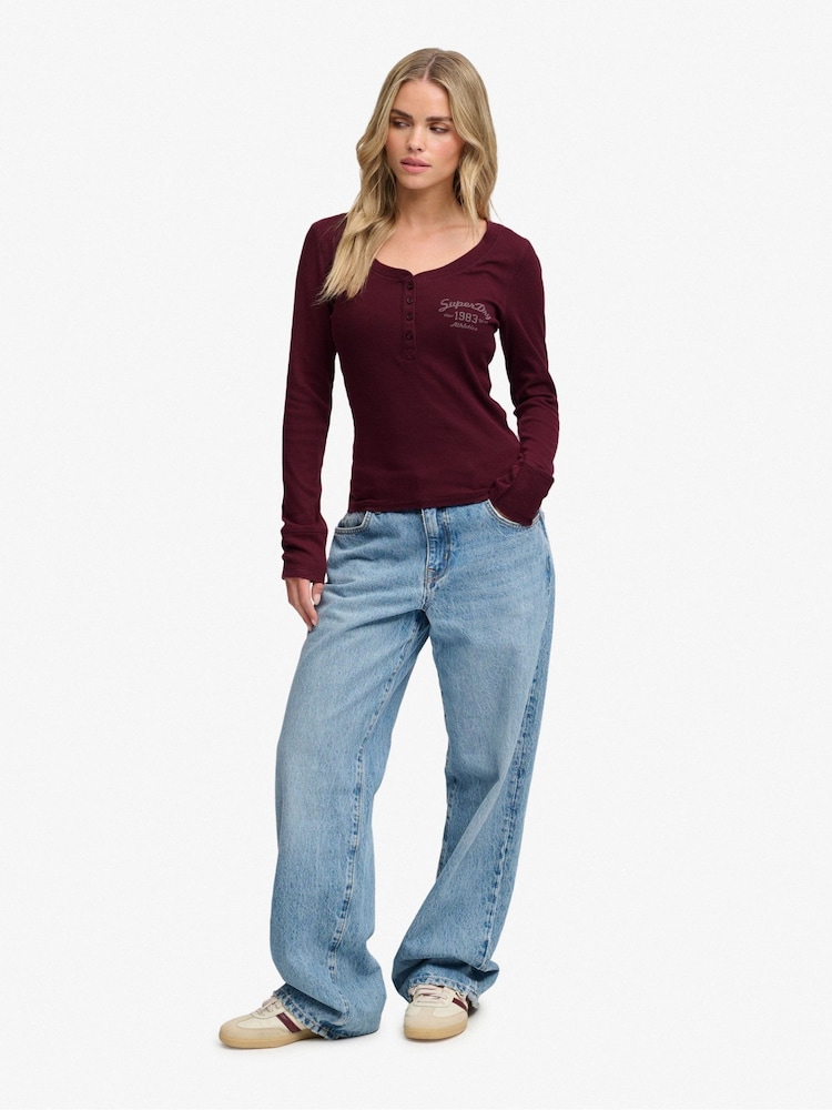Superdry Red Athletic Button Down Top - Image 2 of 7 Superdry Red Athletic Button Down Top - Image 2 of 7