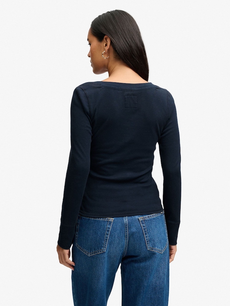 Superdry Blue Athletic Button Down Top - Image 2 of 7 Superdry Blue Athletic Button Down Top - Image 2 of 7