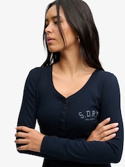 Superdry Blue Athletic Button Down  Top - Image 3 of 7