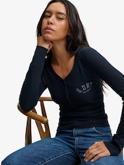 Superdry Blue Athletic Button Down  Top - Image 4 of 7
