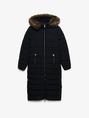 Superdry Black Hooded Faux Fur Fuji Longline Jacket - Image 1 of 2