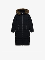 Superdry Black Hooded Faux Fur Fuji Longline Jacket - Image 2 of 2