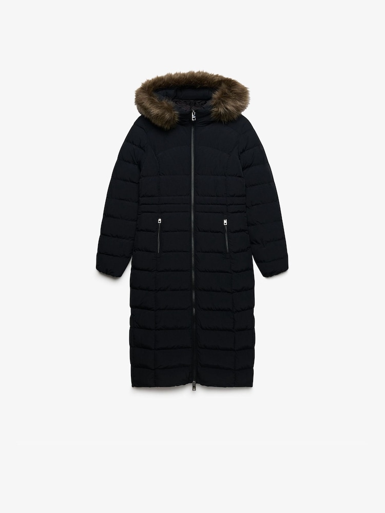 Superdry Black Hooded Faux Fur Fuji Longline Jacket - Image 2 of 2
