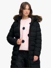 Superdry Black Hooded Faux Fur Fuji Longline Jacket - Image 3 of 9