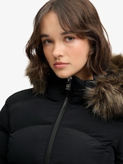 Superdry Black Hooded Faux Fur Fuji Longline Jacket - Image 4 of 9