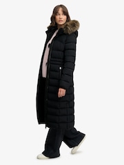 Superdry Black Hooded Faux Fur Fuji Longline Jacket - Image 5 of 9