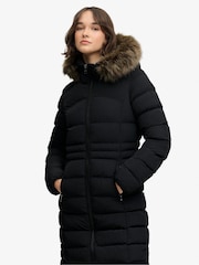 Superdry Black Hooded Faux Fur Fuji Longline Jacket - Image 6 of 9