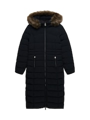 Superdry Black Hooded Faux Fur Fuji Longline Jacket - Image 8 of 9