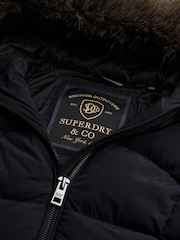Superdry Black Hooded Faux Fur Fuji Longline Jacket - Image 9 of 9