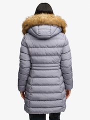 Superdry Grey Hood Faux Fur Fuji Mid Length Jacket - Image 2 of 6
