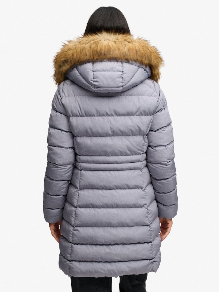 Superdry Grey Hood Faux Fur Fuji Mid Length Jacket - Image 2 of 6