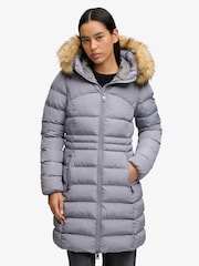 Superdry Grey Hood Faux Fur Fuji Mid Length Jacket - Image 3 of 6