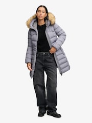Superdry Grey Hood Faux Fur Fuji Mid Length Jacket - Image 4 of 6