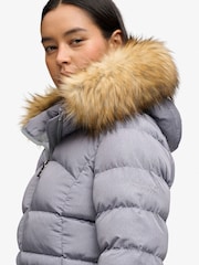 Superdry Grey Hood Faux Fur Fuji Mid Length Jacket - Image 5 of 6