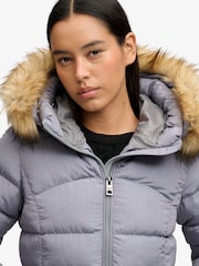 Superdry Grey Hood Faux Fur Fuji Mid Length Jacket - Image 6 of 6