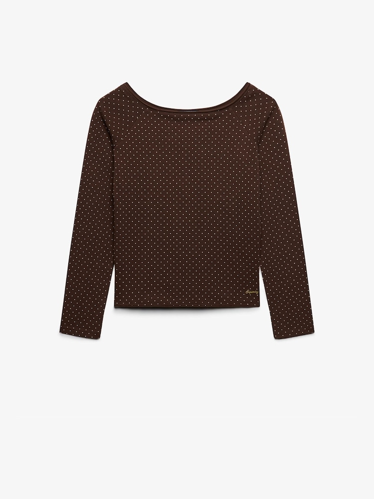 Superdry Brown Bardot Off Shoulder Top - Image 1 of 2 Superdry Brown Bardot Off Shoulder Top - Image 1 of 2