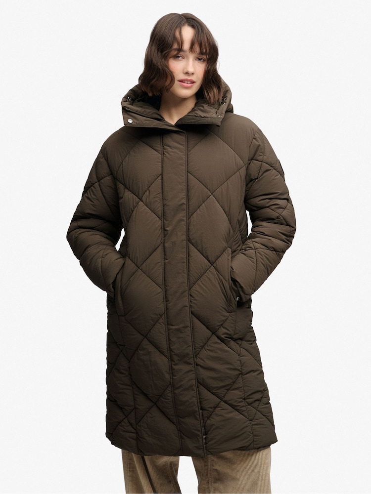 Superdry Green Longline Diamond Quilt Jacket - Image 1 of 7