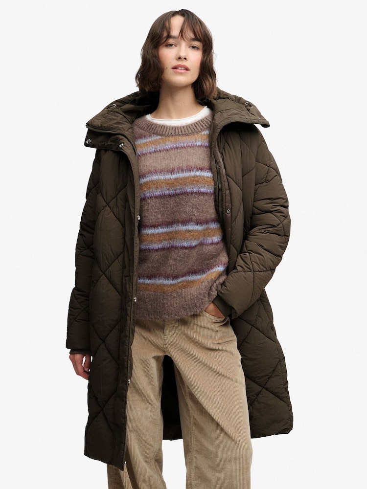 Superdry Green Longline Diamond Quilt Jacket - Image 2 of 7